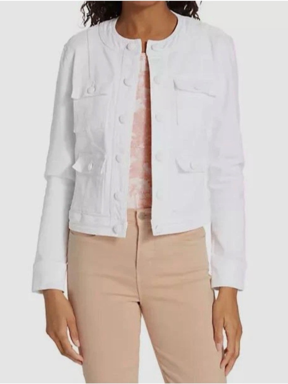 L’AGENCE Denim Collarless Yari Jacket Blanc White $450 NWOT XS Fall Fashion